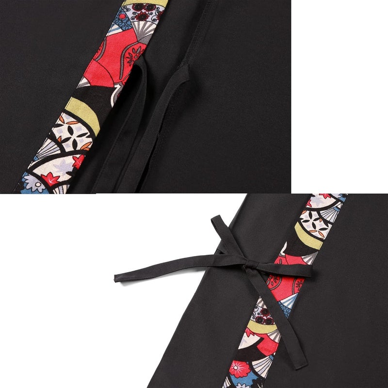 Flammegrill Store Unisex 3/4 Sleeve Black Sushi Chef Coat Kimono Cardigan Japanese Chef Uniform Red Patchwork Printed Chef Jacket - Image 3